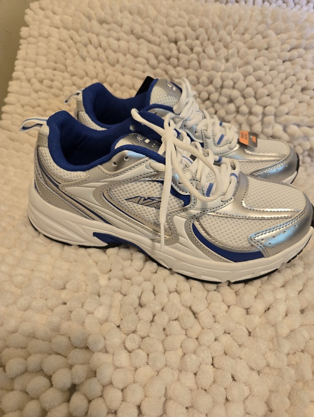 Avia White, Silver & Royal Blue Athletic Sneakers